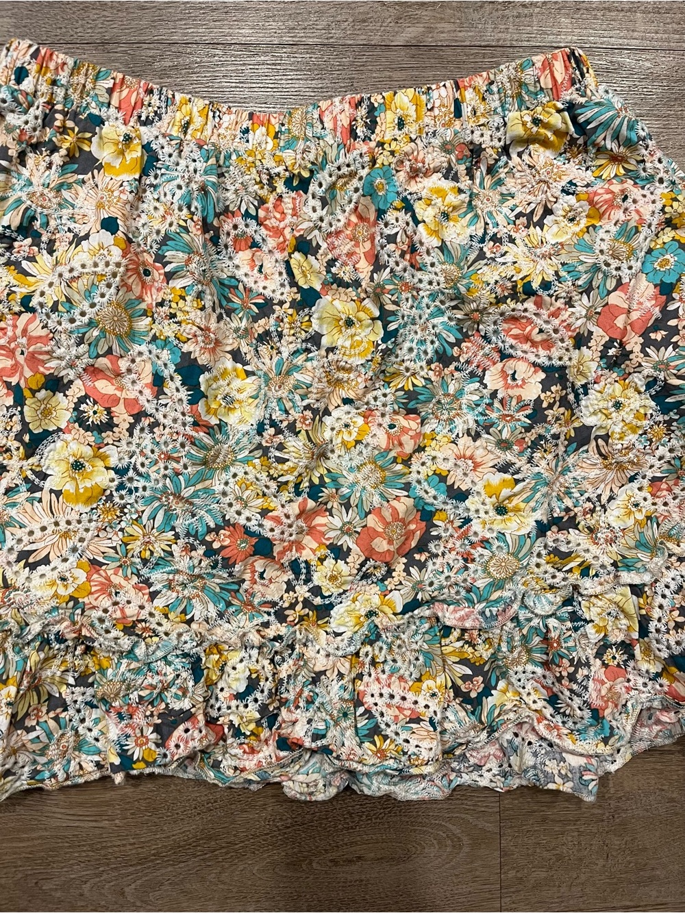 Luna Moon Anthropologie Floral Eyelet Ruffle Mini Skirt Size Large - Picture 4 of 6